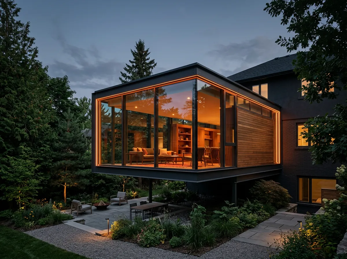 Modern Cantilevered Steel and Glass Rear Architectural Addition