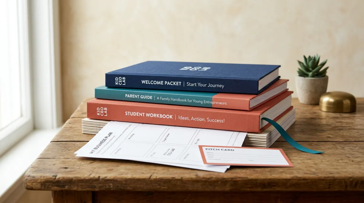 Kid CEO Lab Family Bundle course overview, workbook, and activity materials