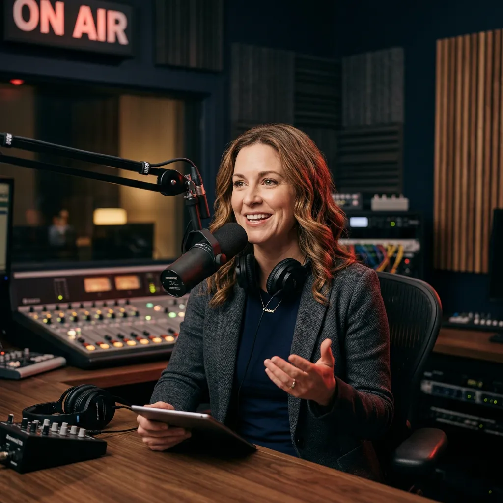 On Air 4U radio host broadcasting live in studio with professional microphone