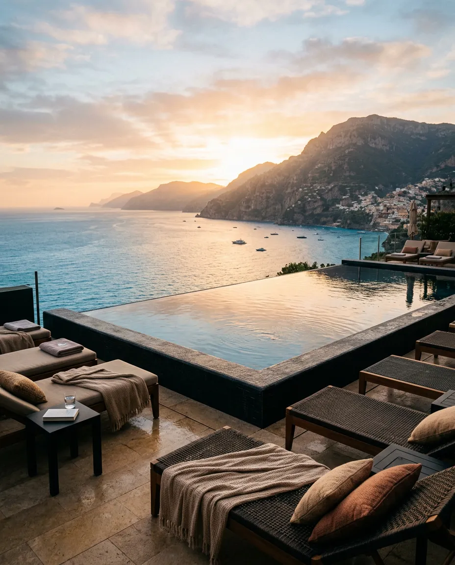 Cliffside infinity pool overlooking the cerulean Mediterranean sea in Capri