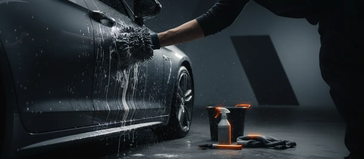 Wide banner image, hands mid-wash or mid-detail