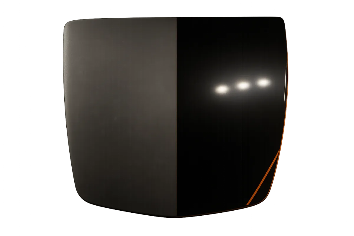 Split or before/after style image showing corrected vs uncorrected paint under light