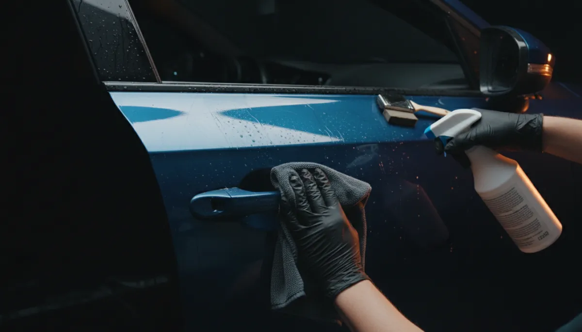 A car being prepped or decontaminated before coating, showing the process rather than just the finished result