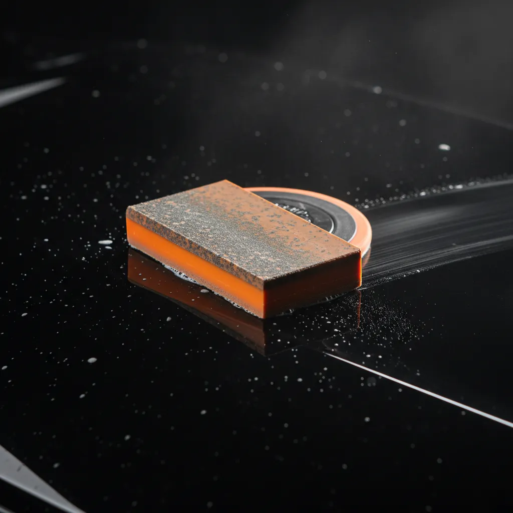 Close-up of clay bar decontamination or machine polishing in progress