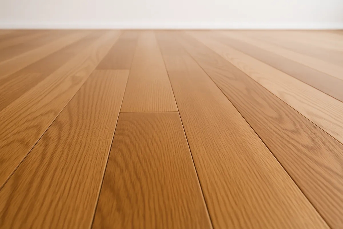 Close-up of newly installed hardwood floors with warm tone