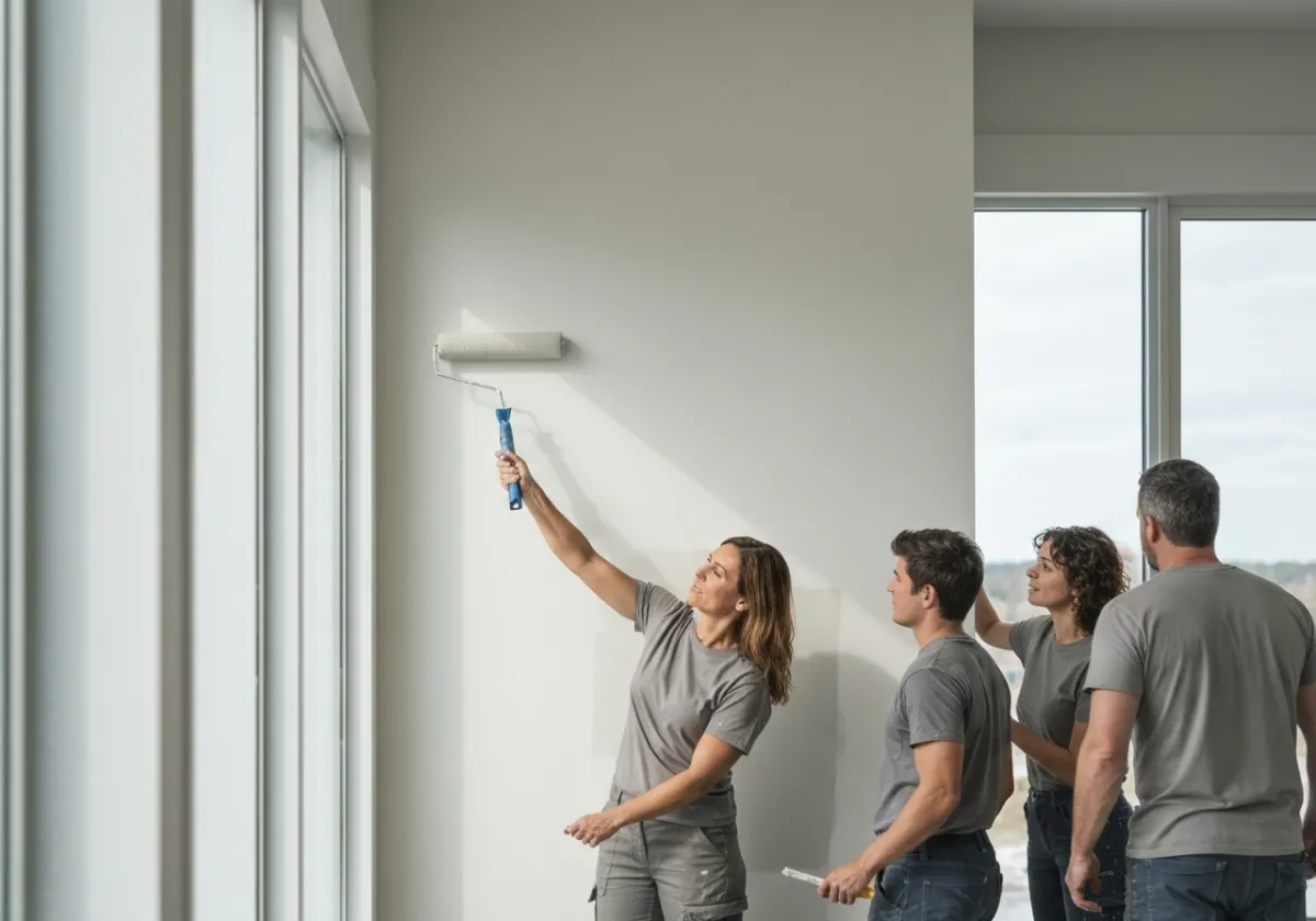 Peinture et rénovation à Terrebonne (Québec) — peintre appliquant de la peinture au rouleau (intérieur)
