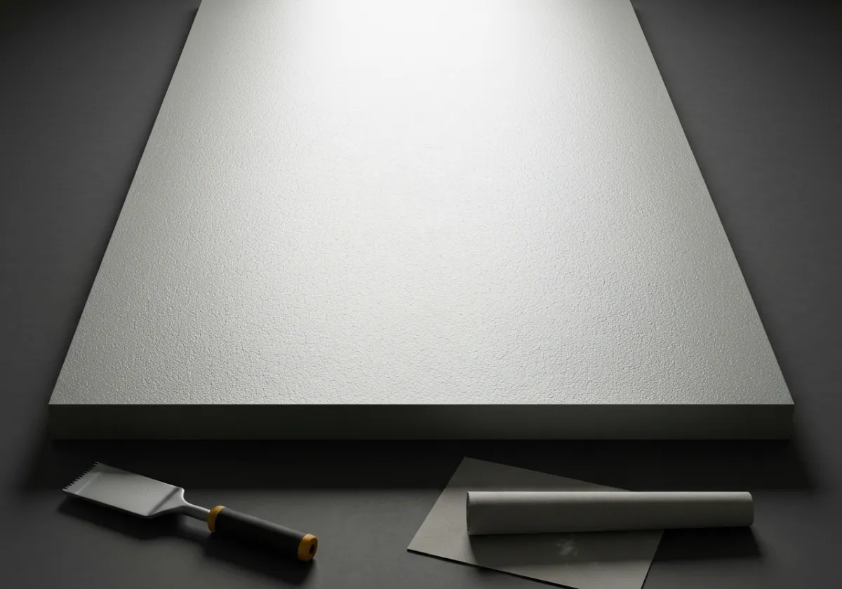 Mur intérieur lisse après réparation de plâtre et ponçage — aucune personne, aucun visage