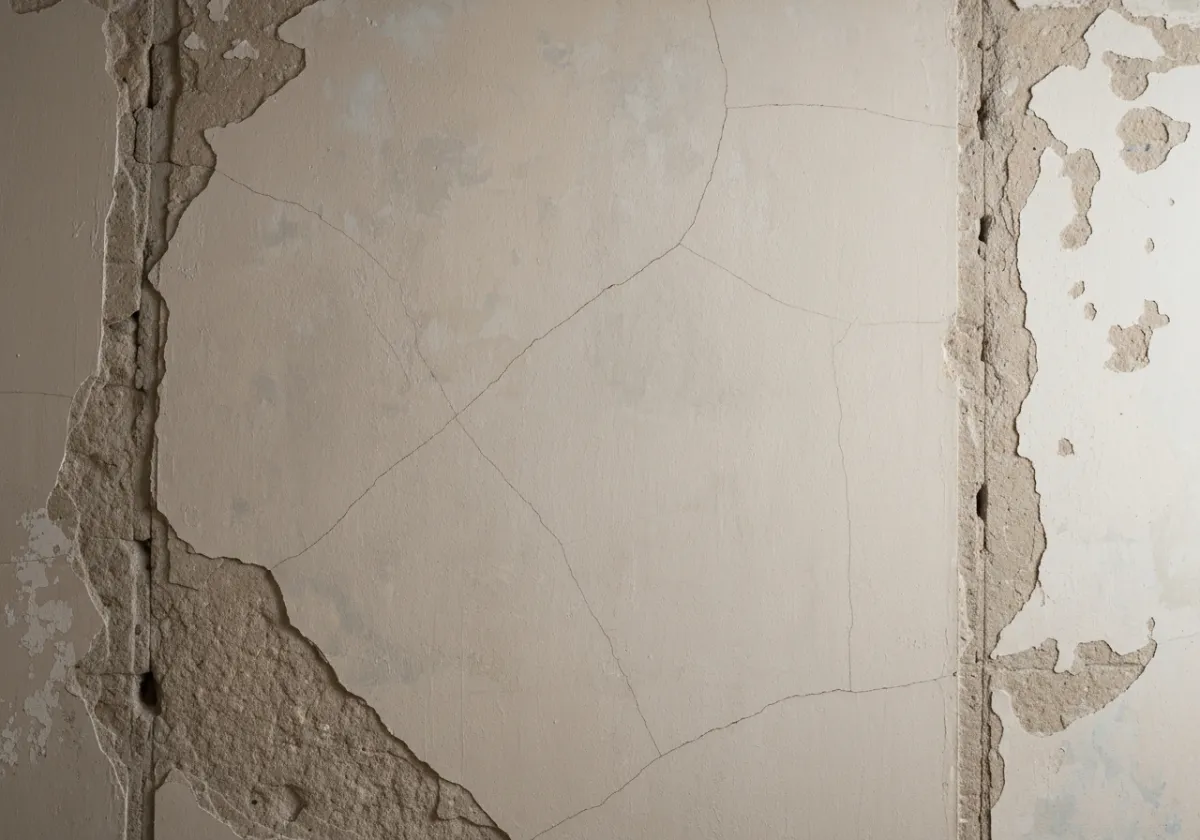 Mur intérieur avant rénovation avec fissures et imperfections