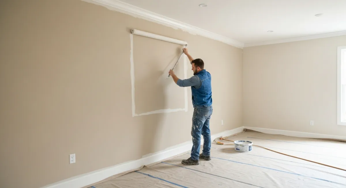 Peintre professionnel à Repentigny (Québec) appliquant de la peinture au rouleau – peinture et rénovation