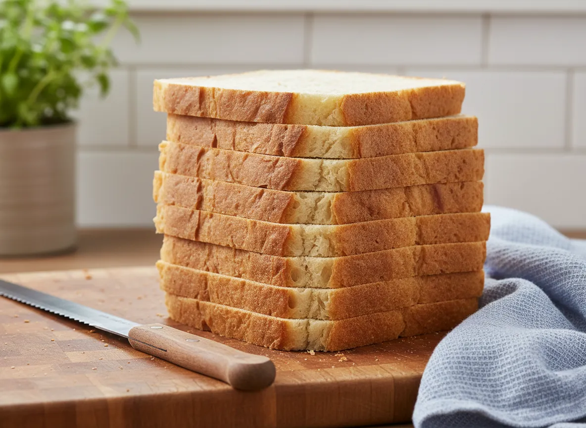 Stacked slices of homemade sandwich bread