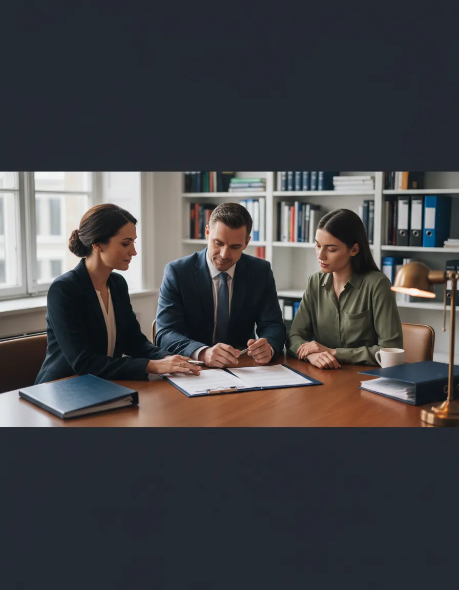 Professionals discussing property inheritance and probate paperwork