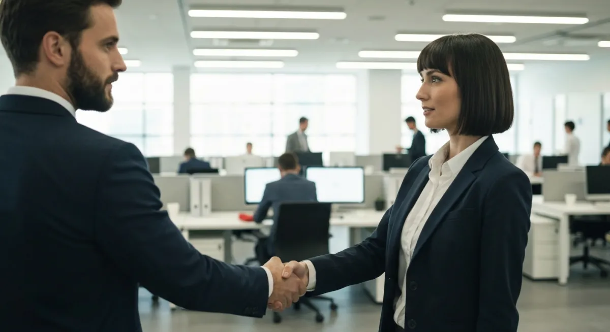 Corporate handshake in a modern office meeting