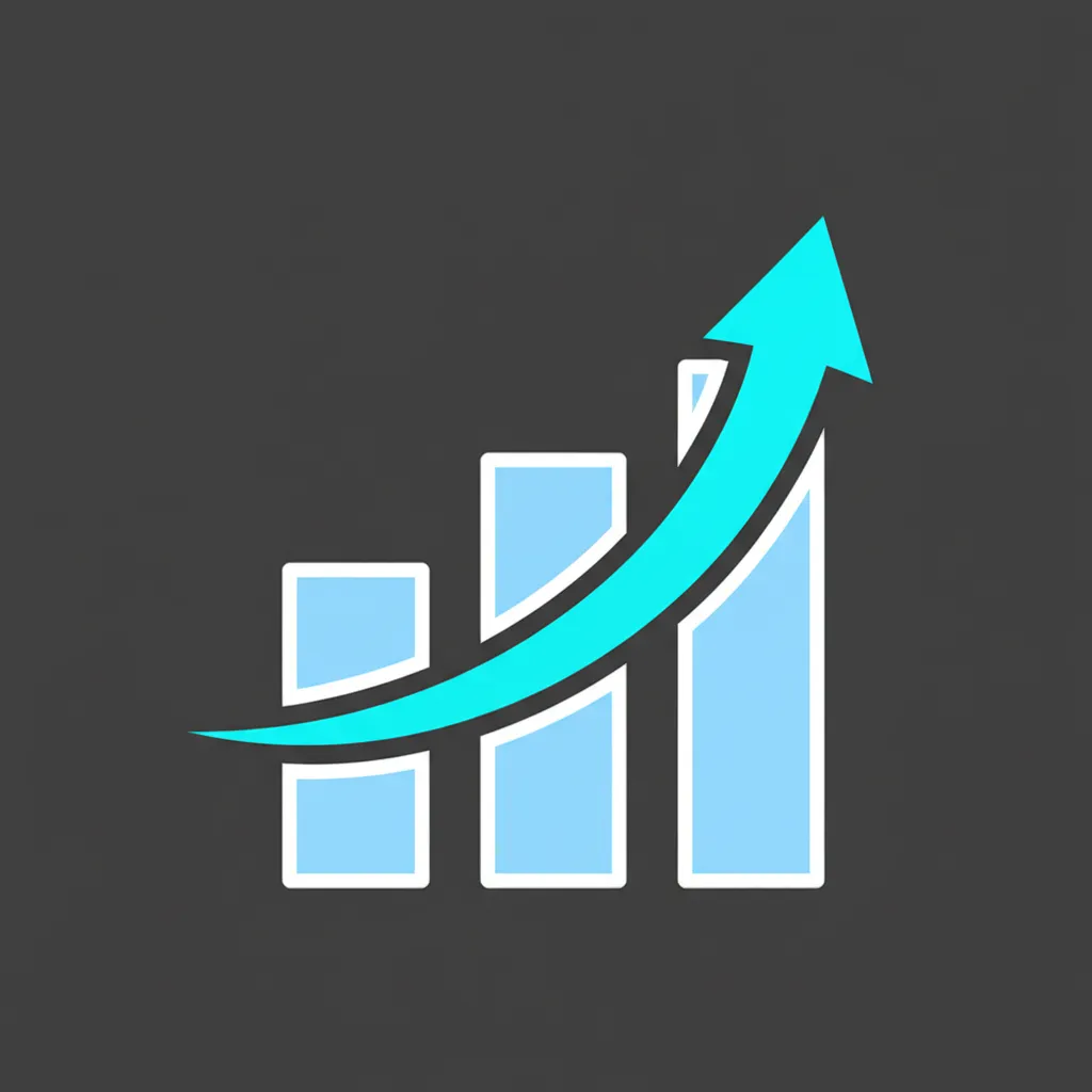 Ícono de métricas reales con gráfico de barras y flecha de tendencia