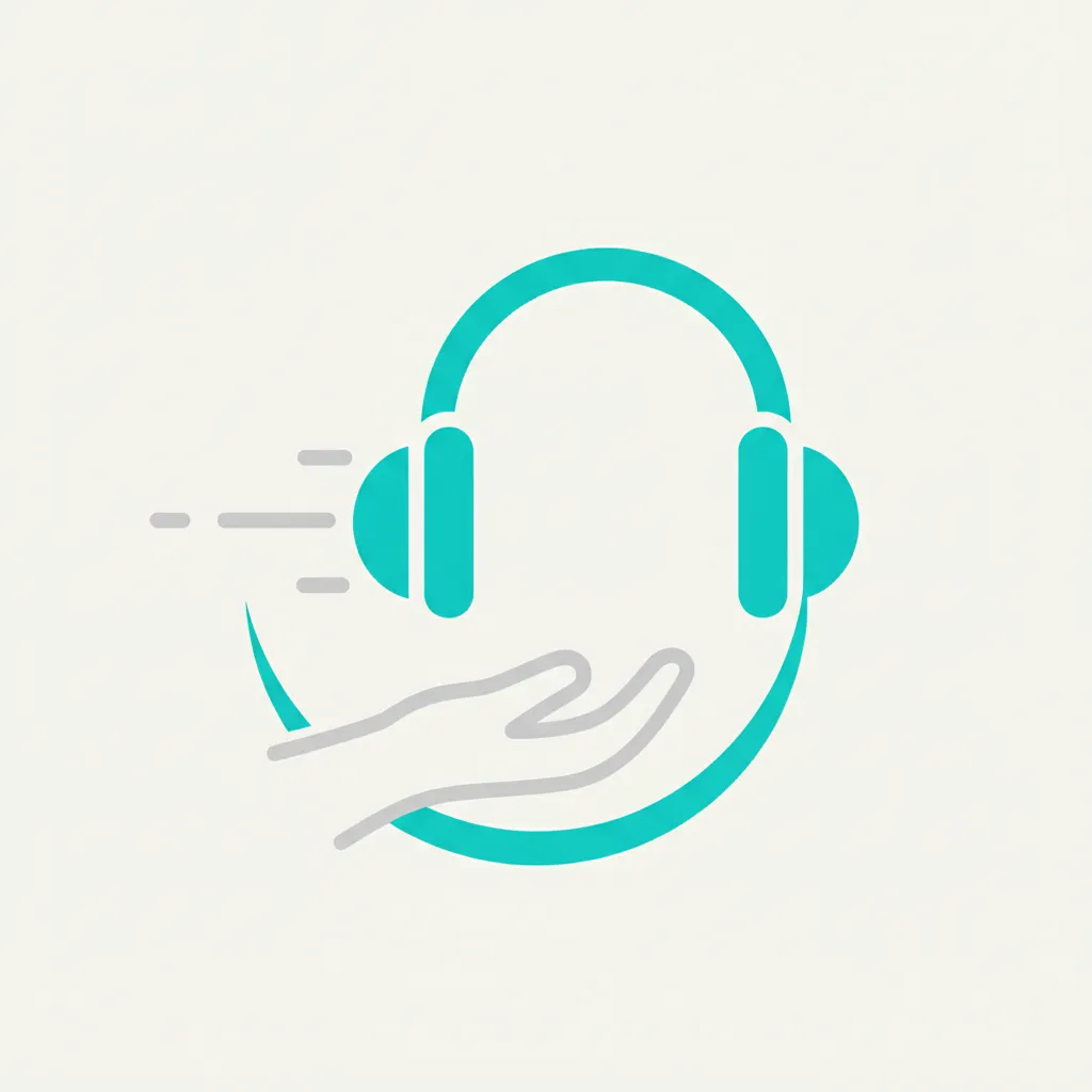 Ícono de soporte técnico con headset y acento en cian