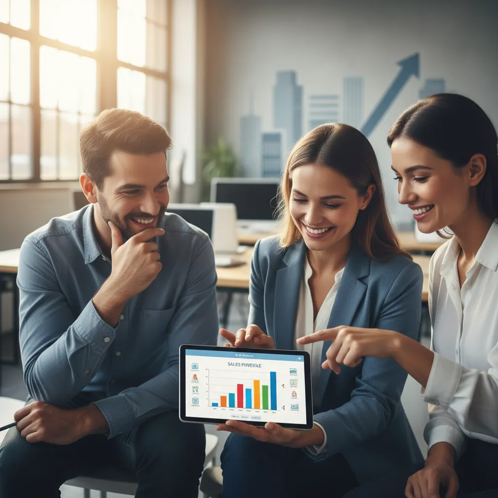 Equipo comercial revisando un pipeline de ventas en una tablet