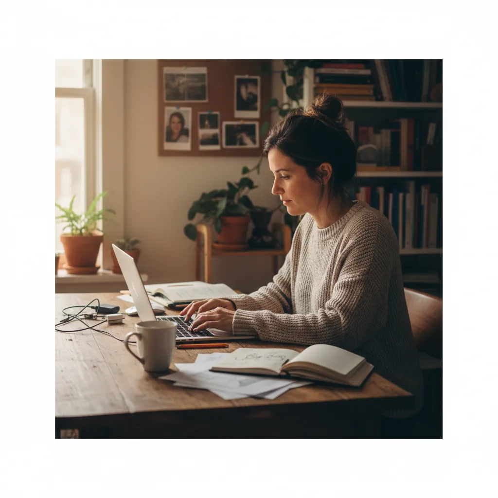 Dueño de pequeño negocio trabajando en un portátil en una oficina en casa, representando negocios sin sistema de ventas.