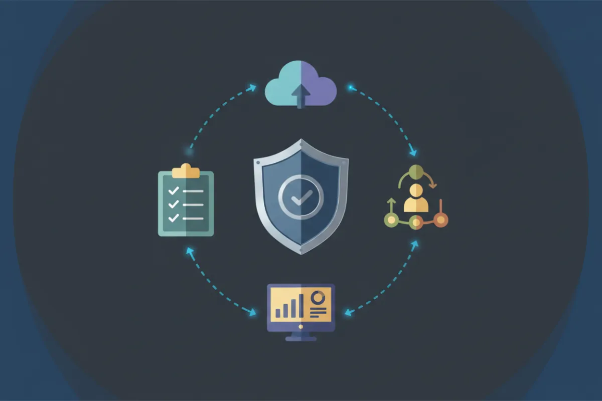 Infographic: What Is Managed IT — icons for assessment, onboarding, security & backups, and 24/7 monitoring