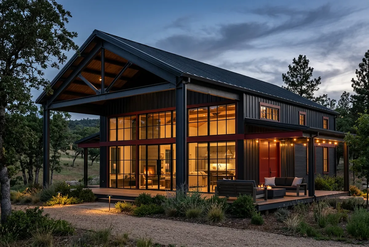 Architectural modern barndominium residential steel home exterior