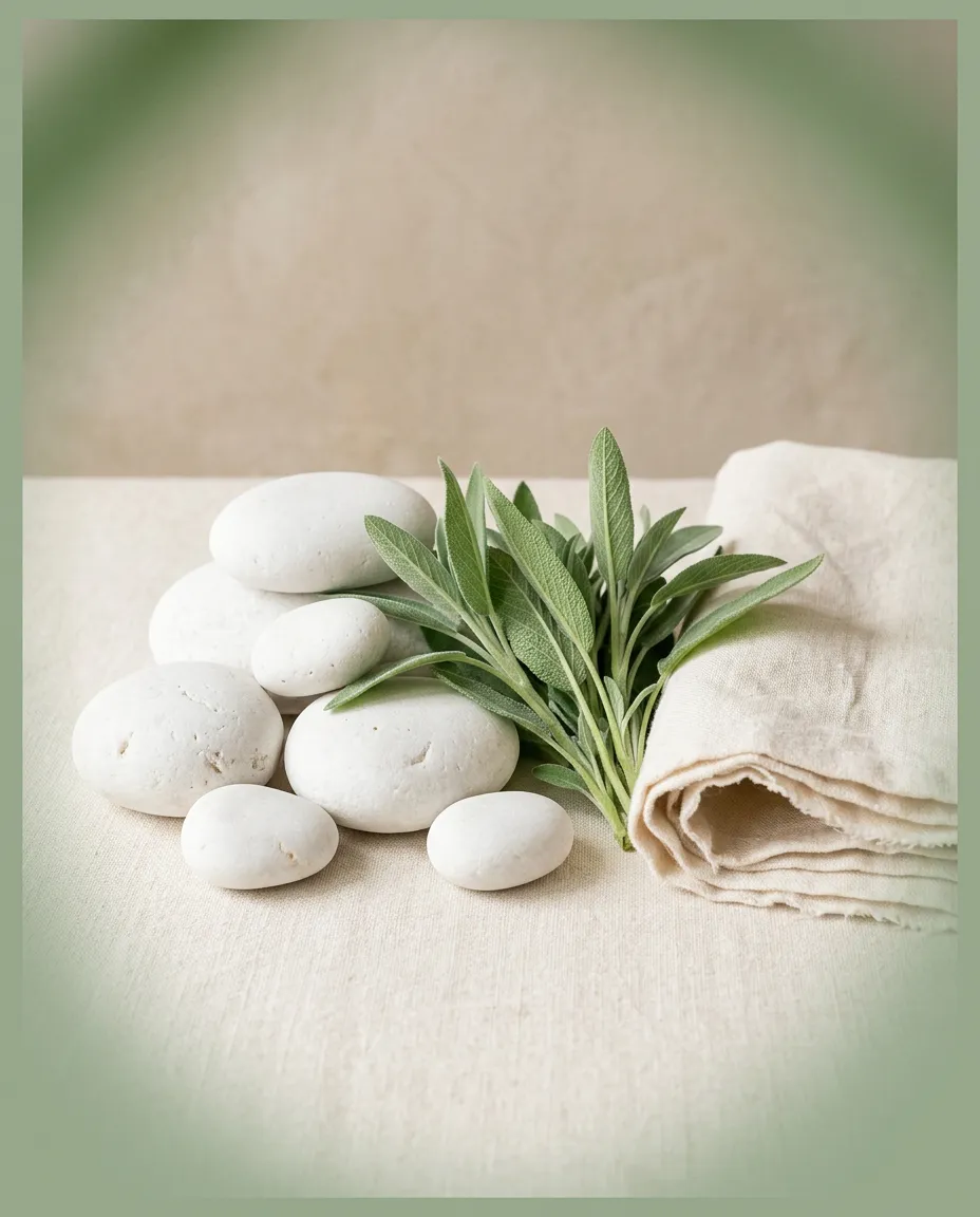 Aesthetic serene skincare setting with botanical leaf and clean treatment atmosphere