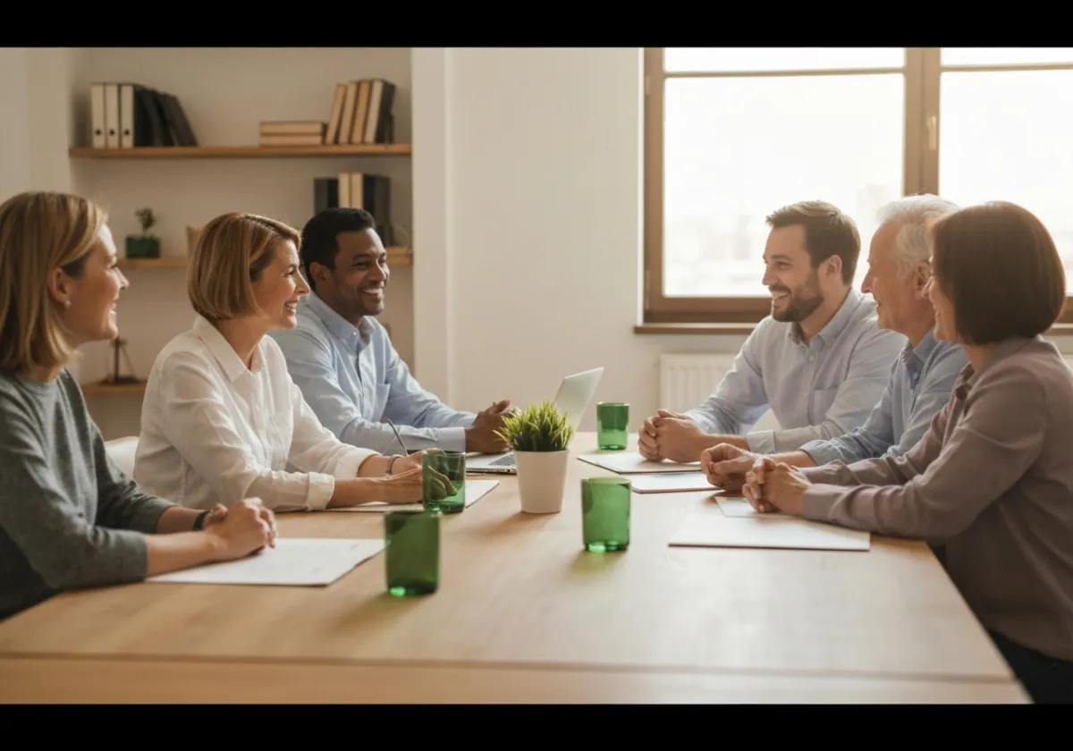 Diverse small business owners collaborating in a bright workspace