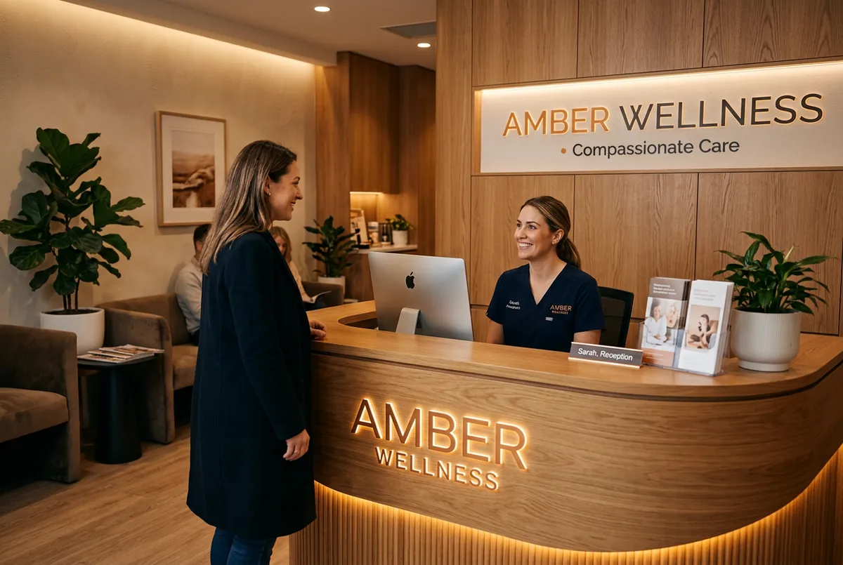 Modern private wellness clinic reception desk in Chelmsford