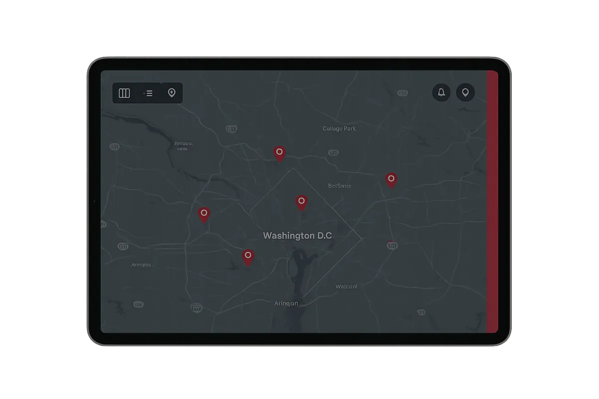 Clear operational reporting UI and responsive security coordination map