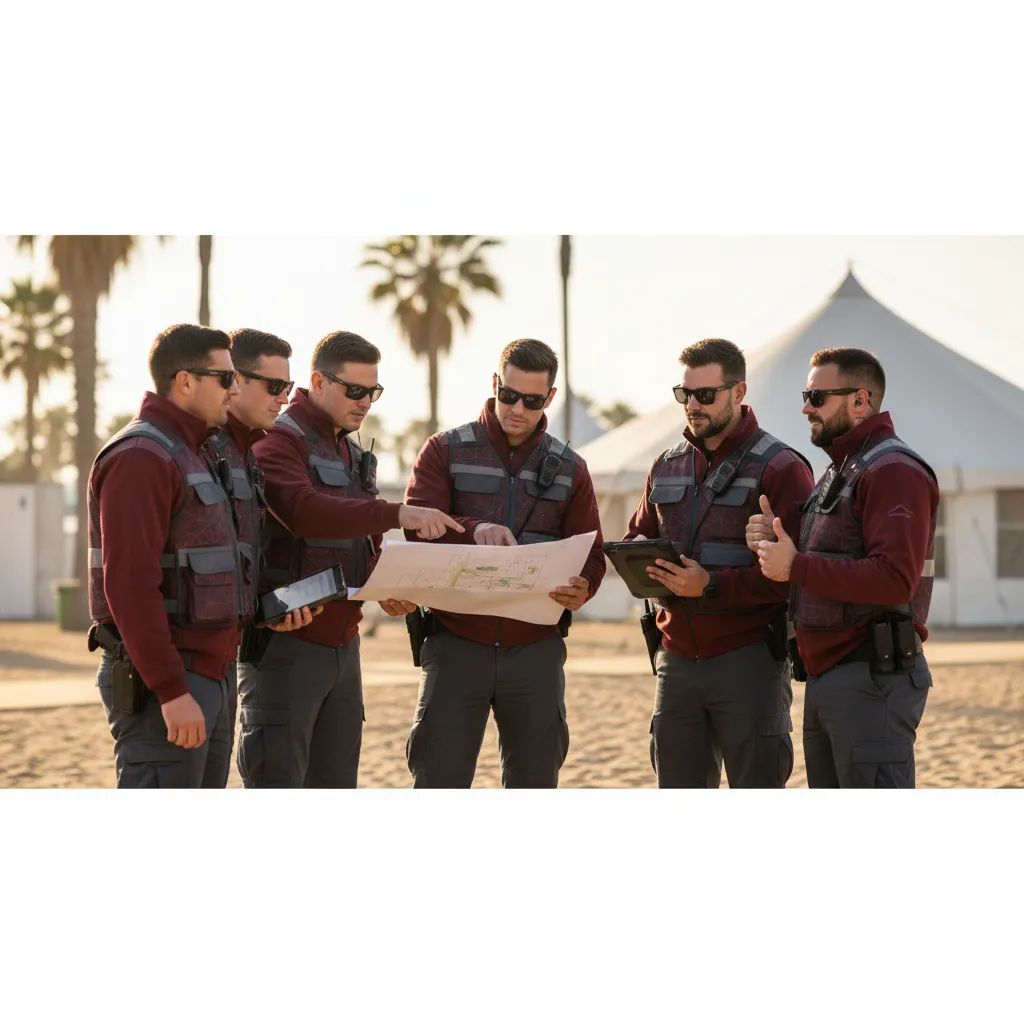 Professional event security officers coordinating event planning operations