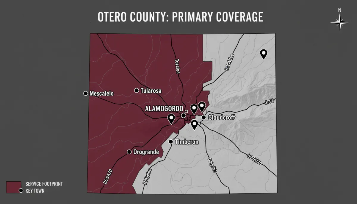 Map of Alamogordo and Otero County service area