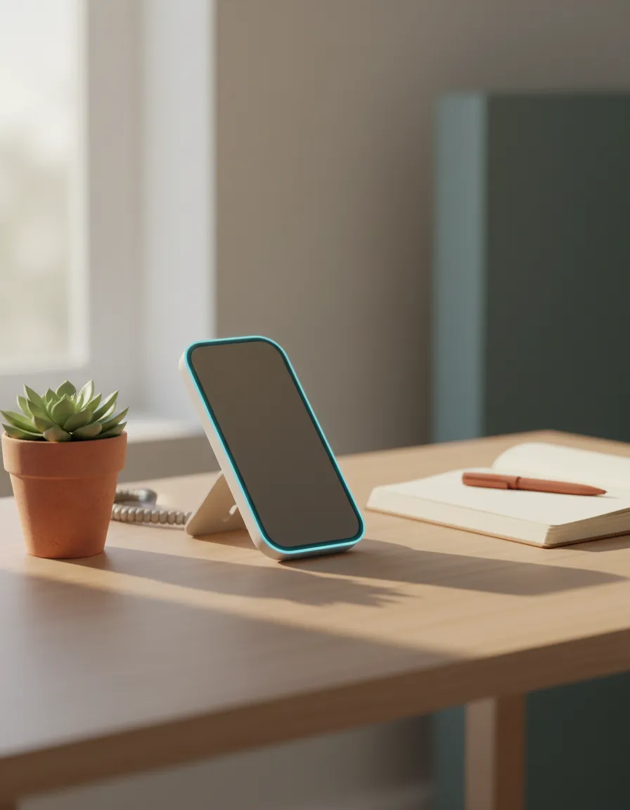 Soft warm photo of a welcoming office environment and phone
