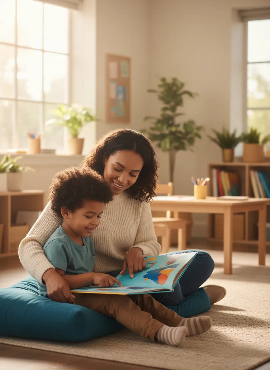 Educator assessing a student's reading level in a supportive environment