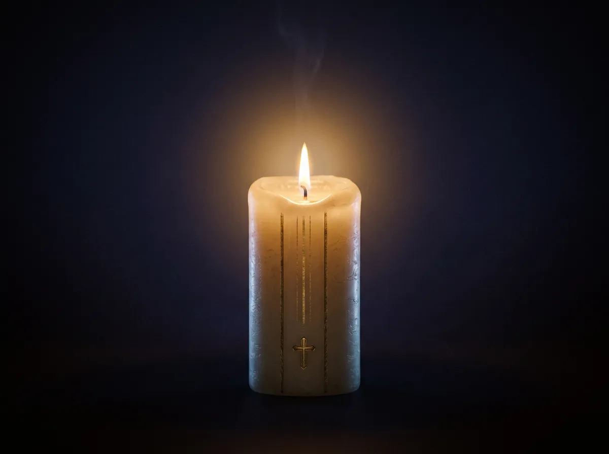 First Advent candle of Hope glowing warmly in soft candlelight focus