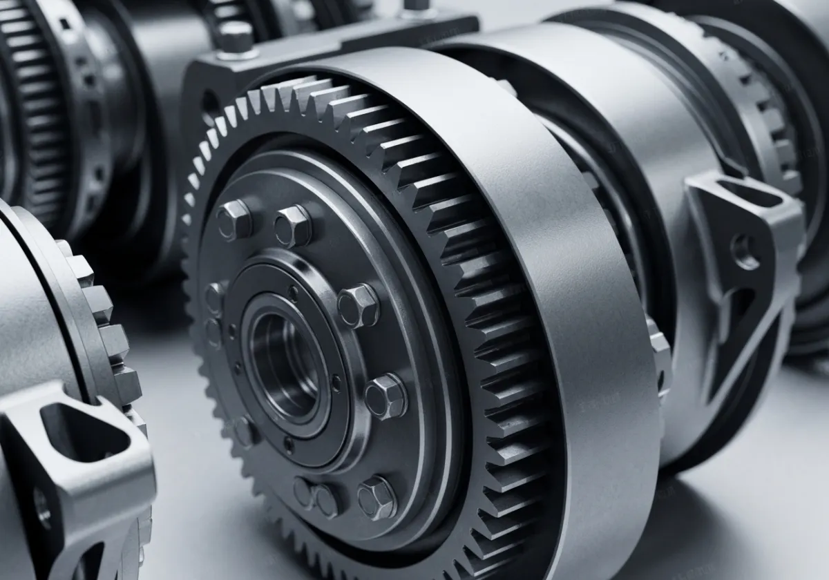 Close-up of heavy-duty mechanical gears or brake assemblies.