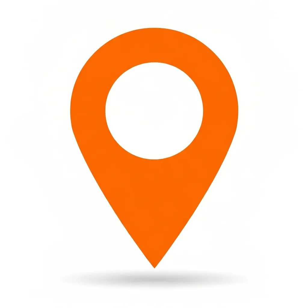 Large, bold orange map pin icon.