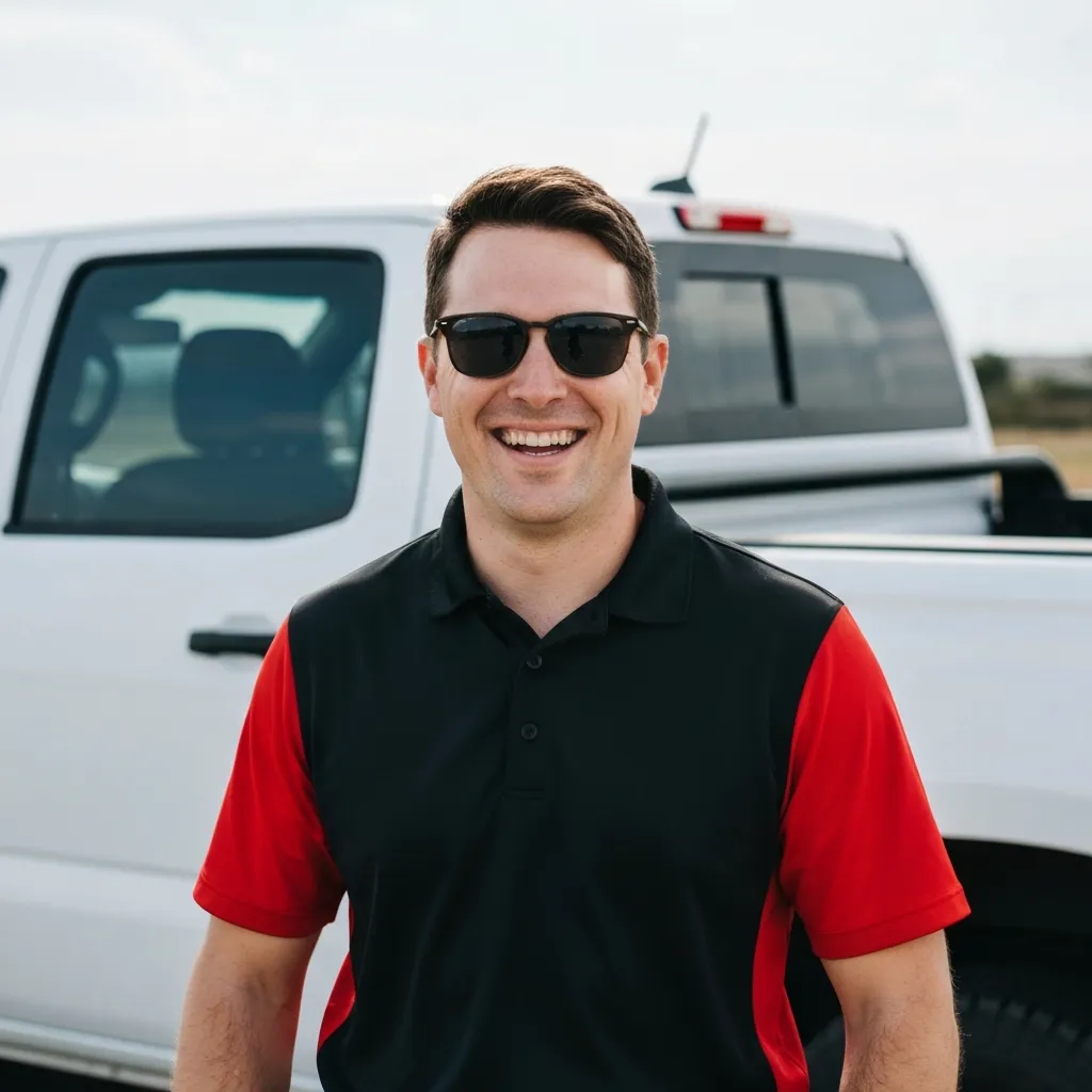 Portrait of a mobile mechanic standing by a service vehicle.