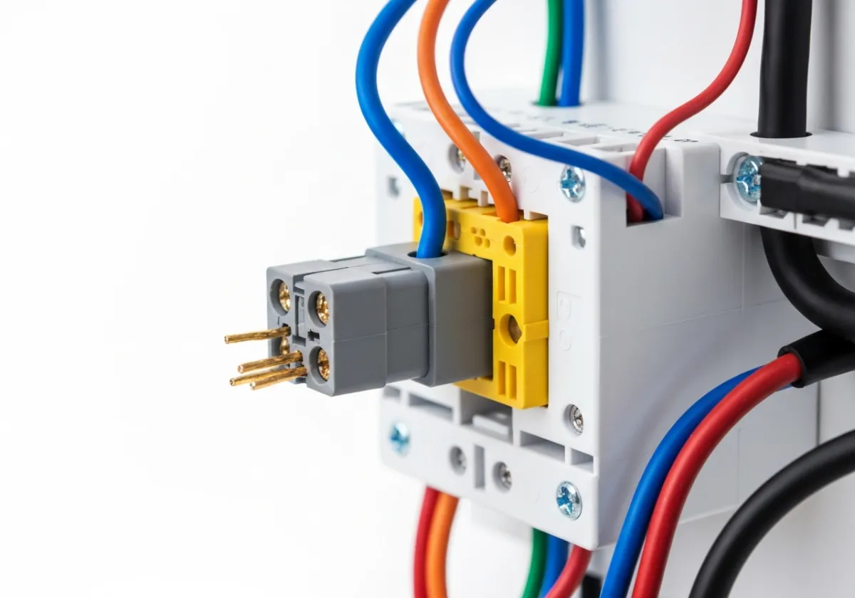 Close up of exposed wiring and electrical components.