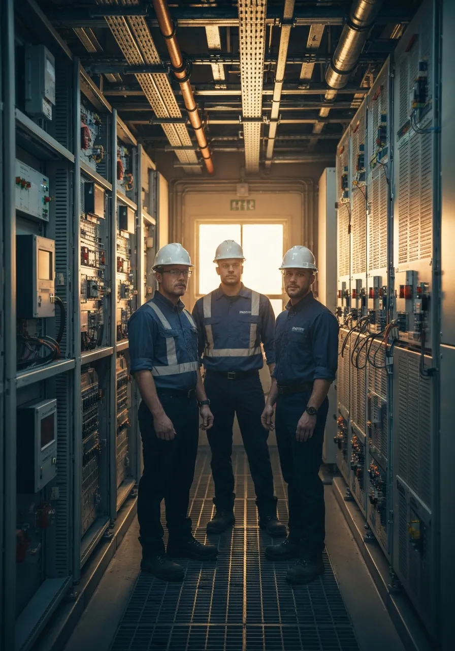 Team on-site inspecting panels