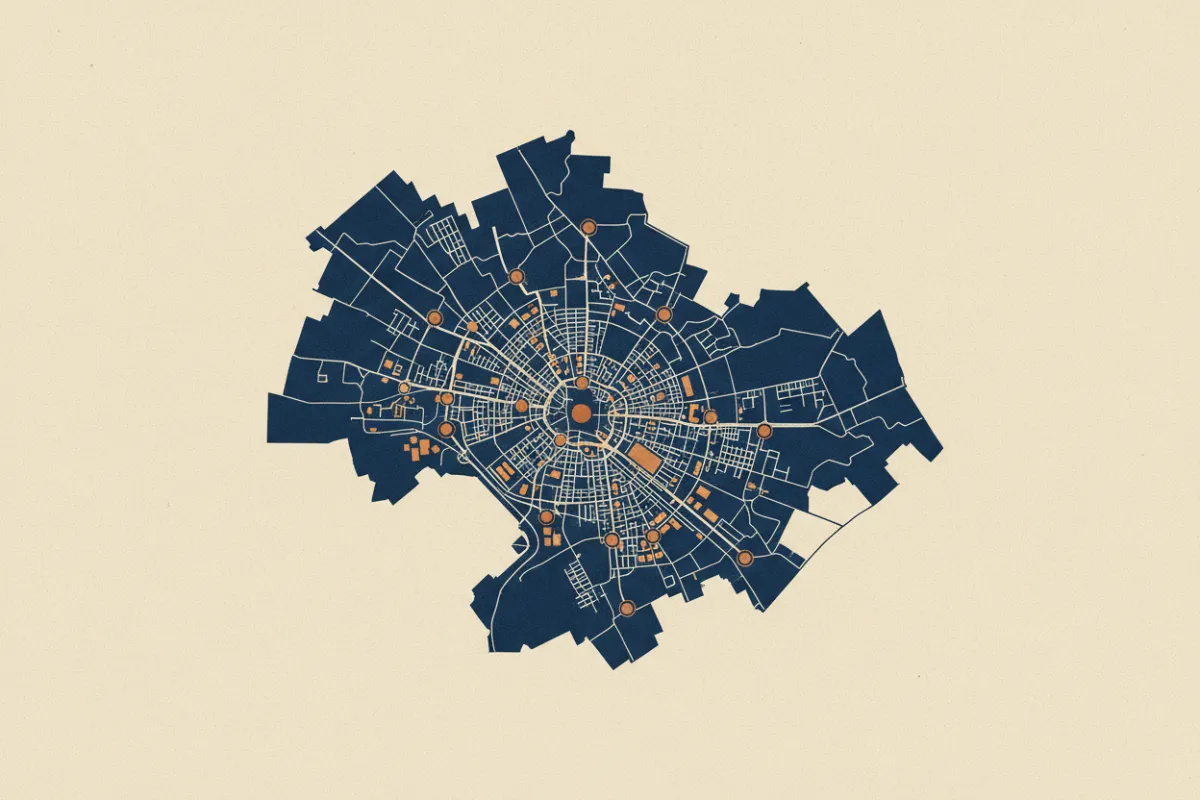 Desaturated map graphic of local municipality