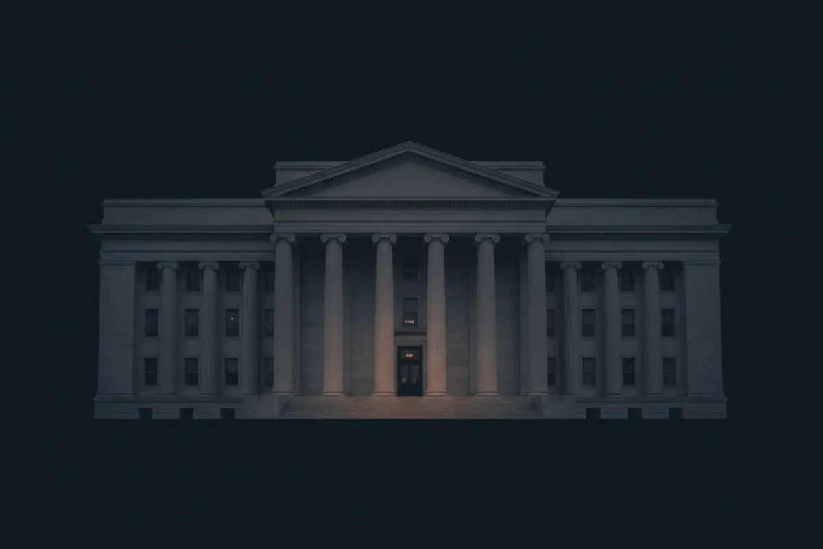 Desaturated architectural graphic of a federal government building