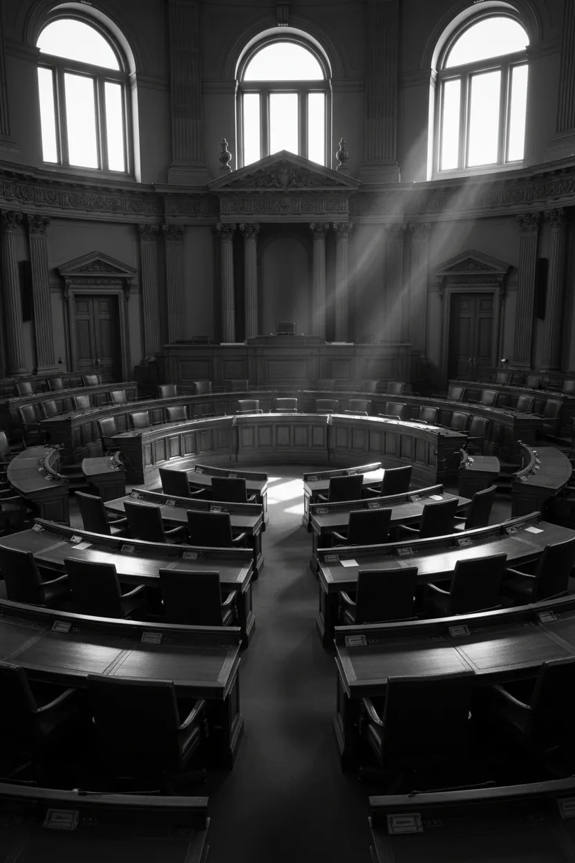 Desaturated view of a historic government chamber