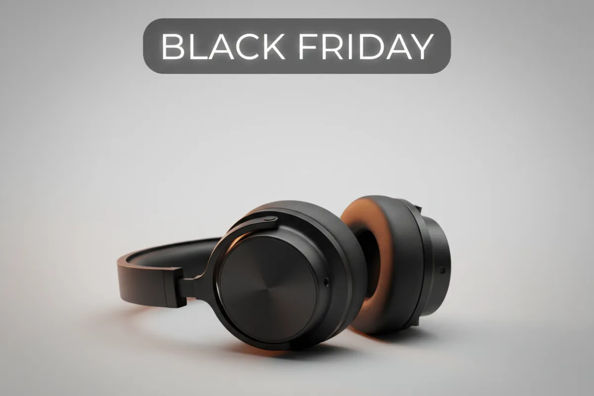 Imagen fotorealista de alta calidad del producto principal sobre fondo neutro, overlay discreto en texto 'BLACK FRIDAY', bordes redondeados, sensación premium.