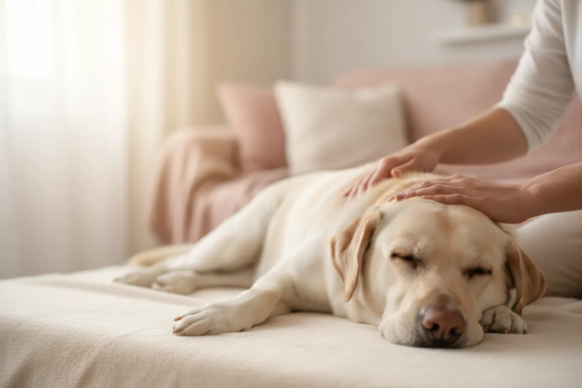 Dog being massaged in a canine massage session