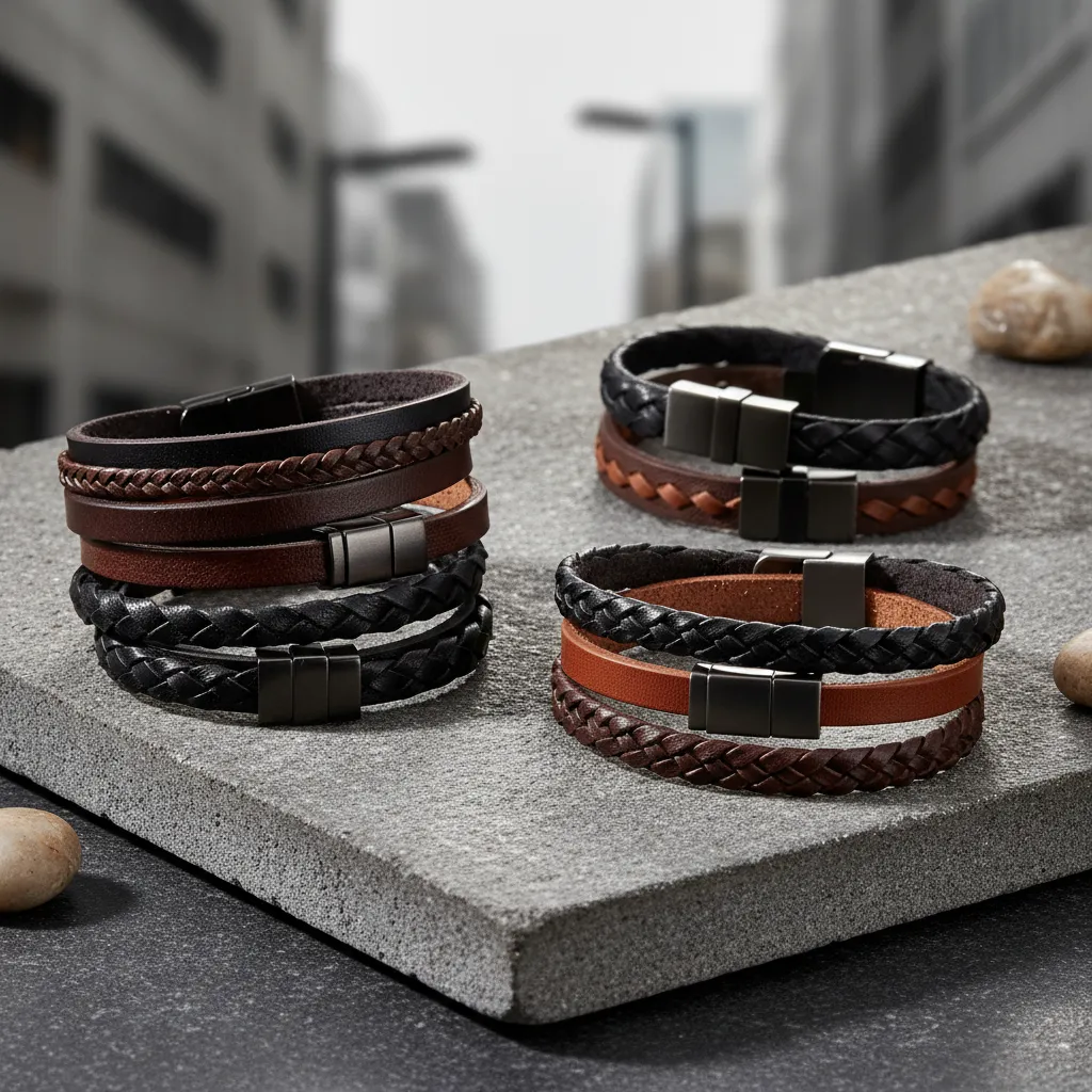Pulseras de cuero genuino en tonos negro y marrón