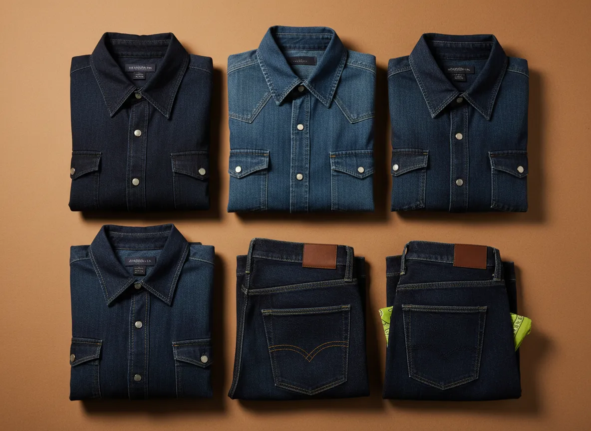 Jeans y camisas cowboy sobre fondo saturado