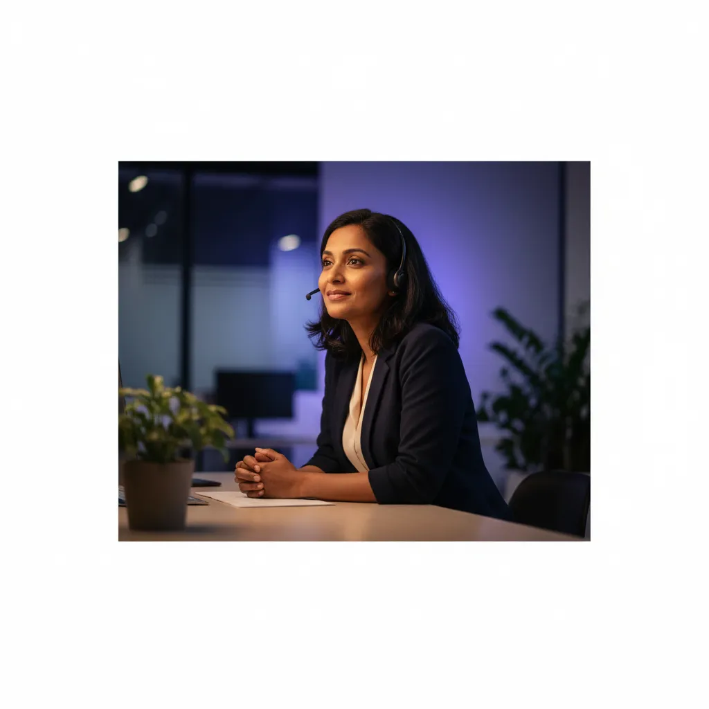 Indian professional listening attentively during a client call, showcasing patience