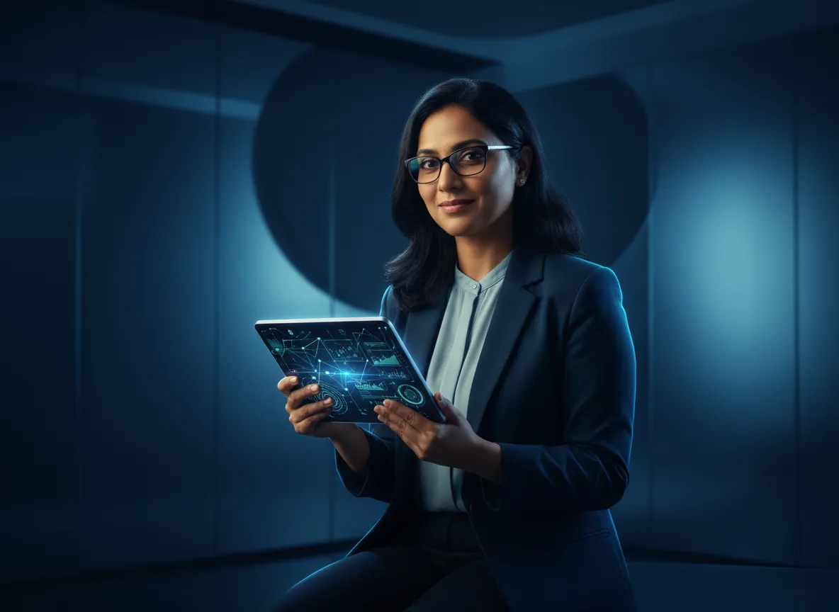 Indian healthcare professional reviewing lead flow on a tablet