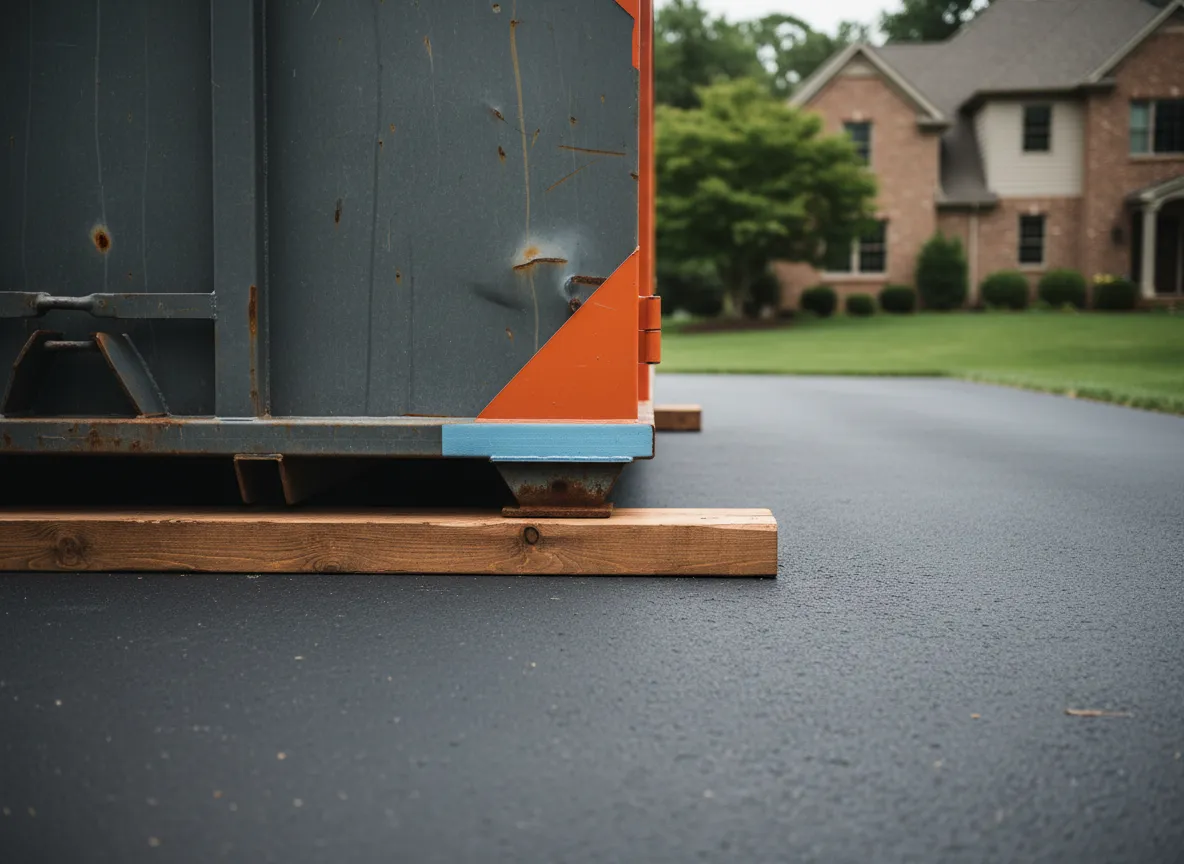Pristine driveway after a Janesville Dumpster Co. rental with protection boards