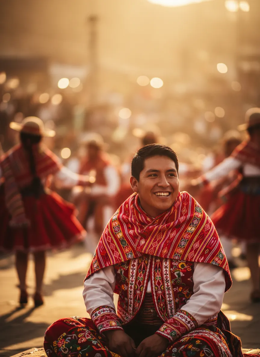 Peruvian festival attendee enjoying a lively cultural performance