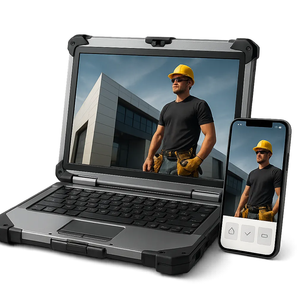 3D mockup of high performance contractor website on laptop and mobile