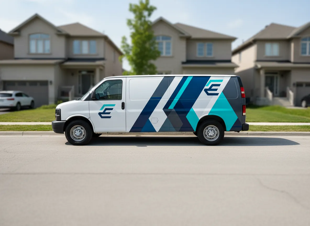 Commercial van with custom vehicle graphics in Etobicoke