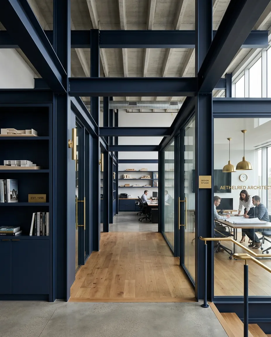 Sleek architectural executive office and structural workspace reflecting permanence and operational stability